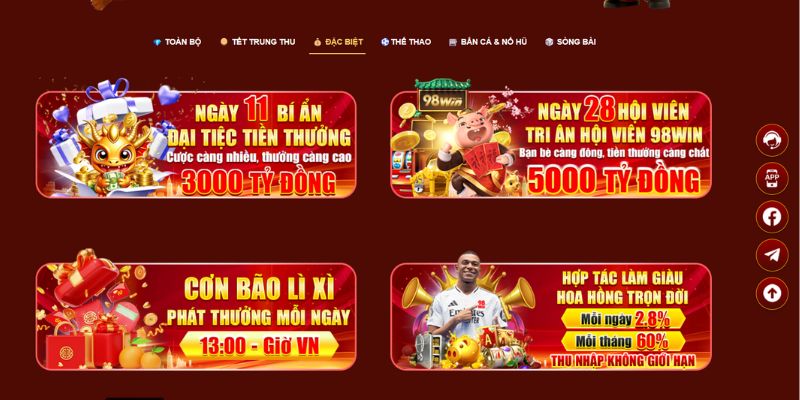 Một số khuyến mãi tại game bài 98Win 