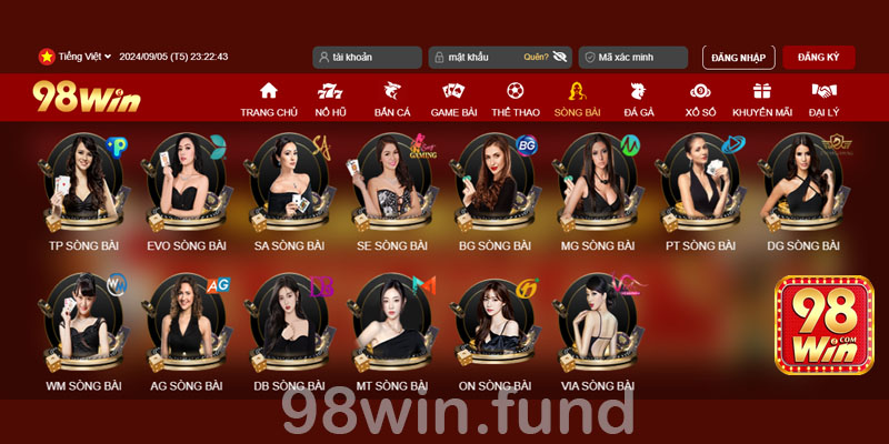 Sòng bài tại 98win đa dạng các loại hình tham gia cùng dealers