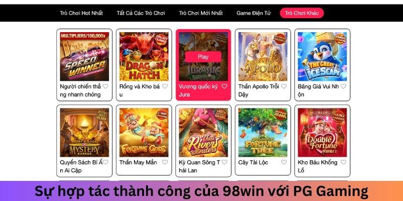 Sự hợp tác thành công của 98win với PG Gaming